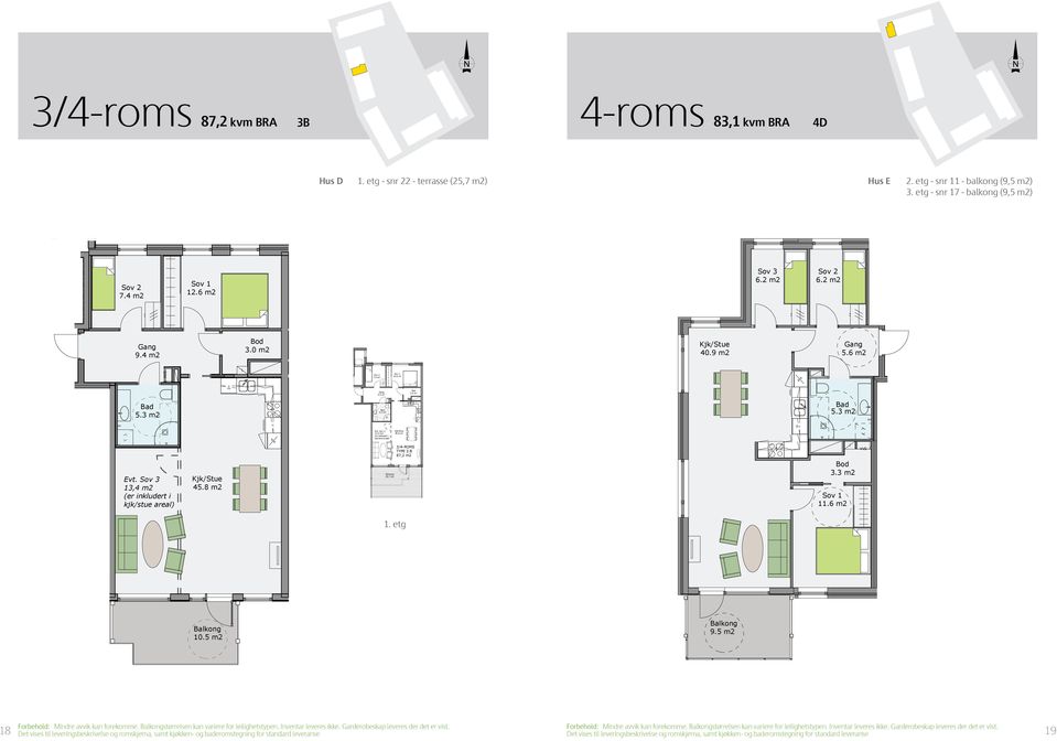 0 m² 5.3 m² Evt. Sov 3 13,4 m2 (er inkludert i kjk/stue areal) 45.8 m² 3/4-ROMS TYPE 3.B 87,2 m2 Evt. Sov 3 13,4 m2 (er inkludert i kjk/stue areal) 45.8 m2 Terrasse 25,7 m2 E01 