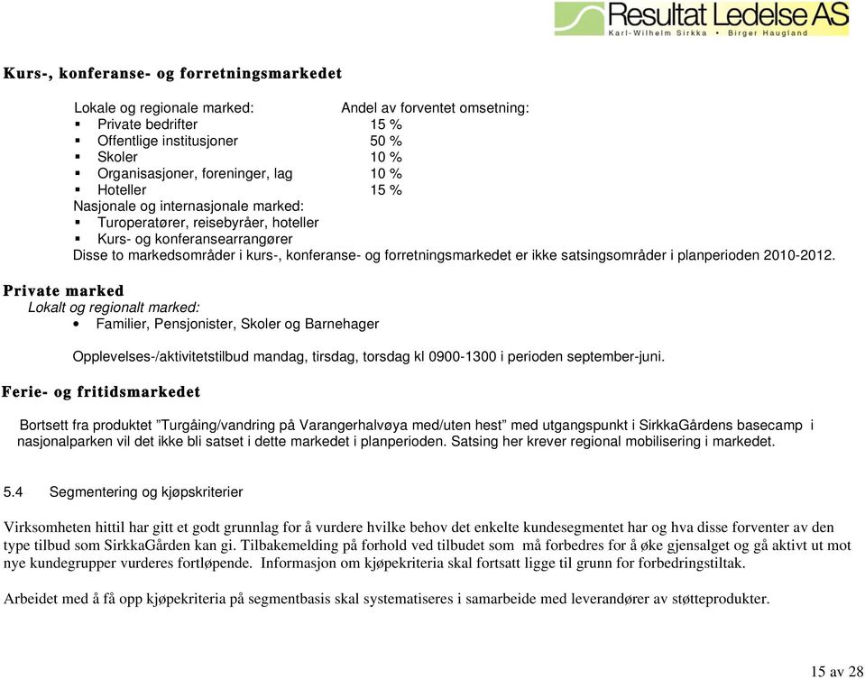 satsingsområder i planperioden 2010-2012.