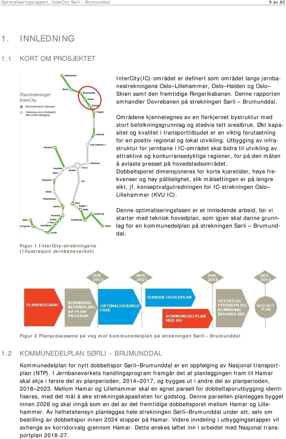 Denne rapporten omhandler Dovrebanen på strekningen Sørli Brumunddal. Områdene kjennetegnes av en flerkjernet bystruktur med stort befolkningsgrunnlag og stedvis tett arealbruk.