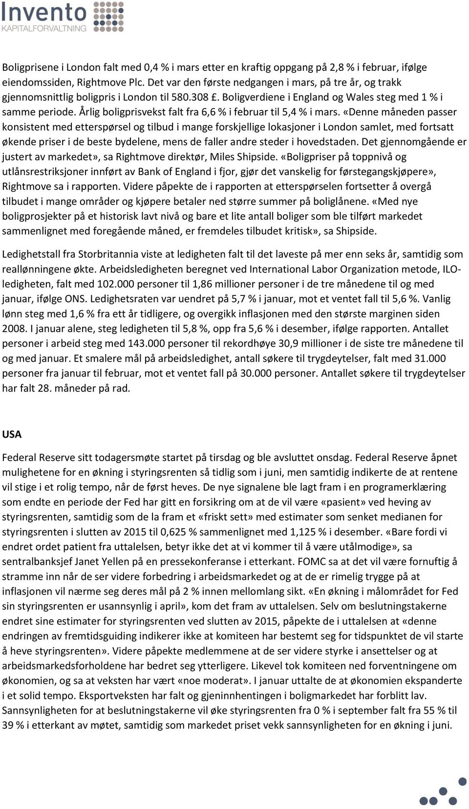 Årlig boligprisvekst falt fra 6,6 % i februar til 5,4 % i mars.