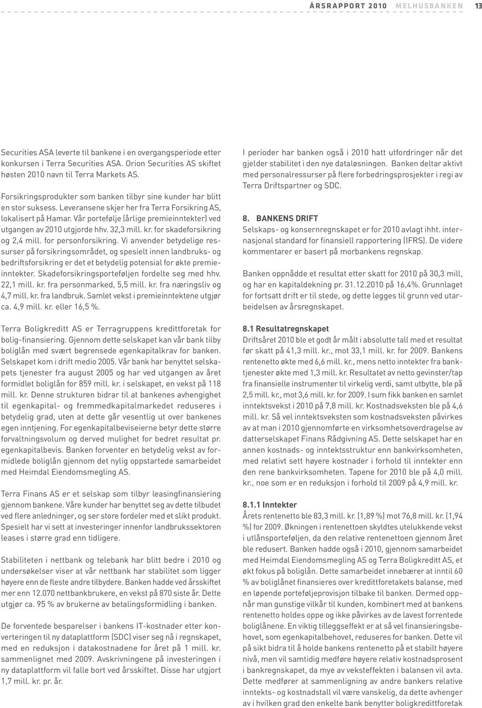 Vår portefølje (årlige premieinntekter) ved utgangen av 2010 utgjorde hhv. 32,3 mill. kr. for skadeforsikring og 2,4 mill. for personforsikring.