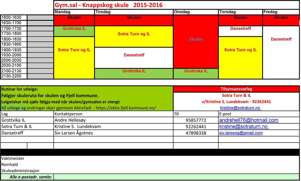 Grottvika IL 2130-2200 Lag Kontaktperson Grottvika IL Andre Hellesøy Sotra Turn & IL v/kristine S. Lundekvam - 92262441 kristine@sotraturn.