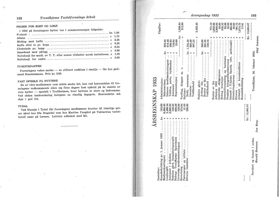 00 TUMSTKNAPPEN Foreningens vakre merke en stilisert renlblom i emalje fås hos gullsmed Staudemmann. Pris kr. 2.'50.