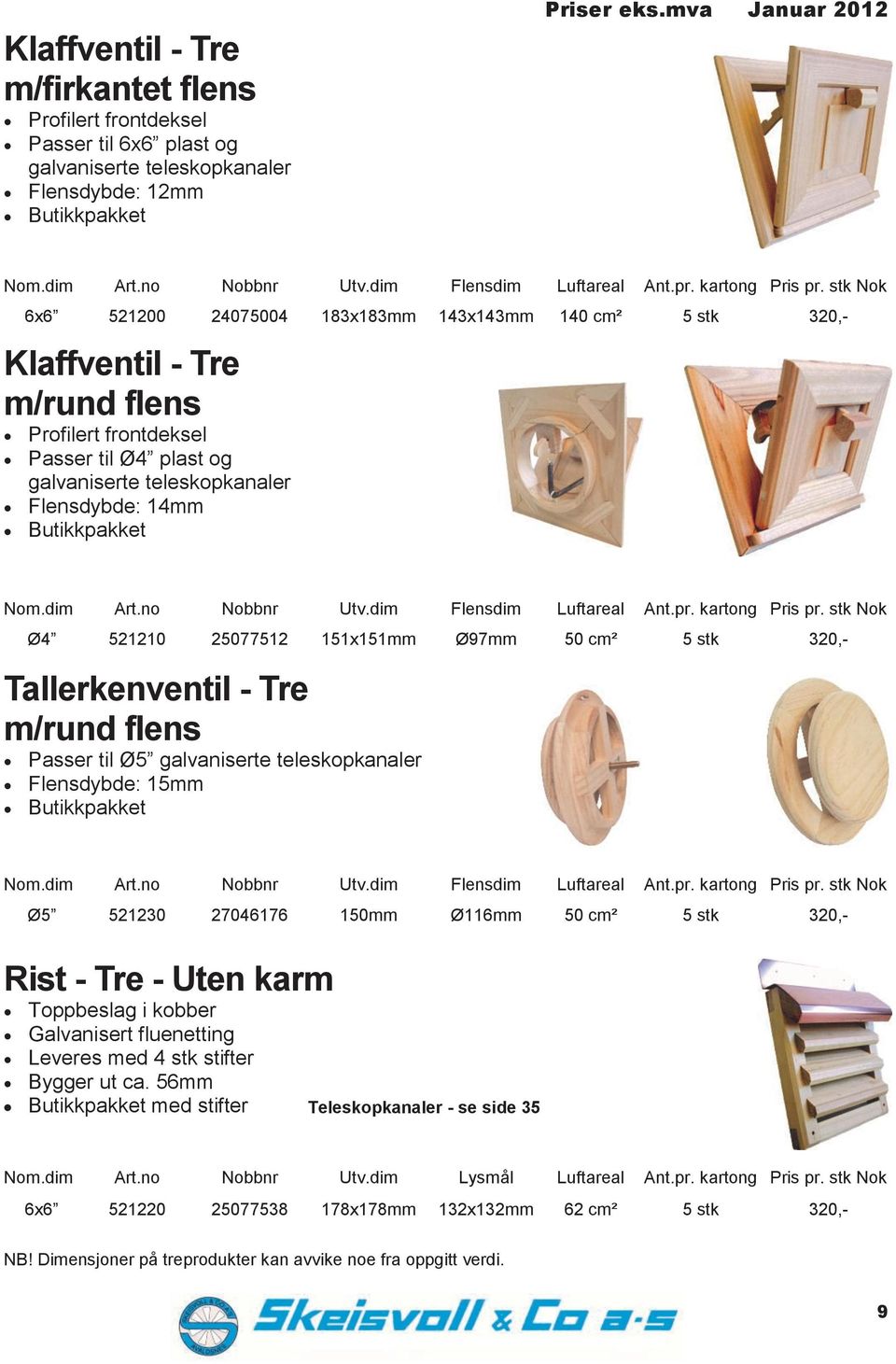 stk Nok 6x6 521200 24075004 183x183mm 143x143mm 140 cm² 5 stk 320,- Klaffventil - Tre m/rund flens Profilert frontdeksel Passer til Ø4 plast og galvaniserte teleskopkanaler Flensdybde: 14mm