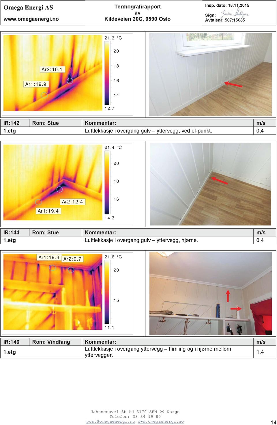 etg Luftlekkasje i overgang gulv yttervegg, hjørne. 0,4 Ar1:19.3 Ar2:9.7 21.6 C 15 11.