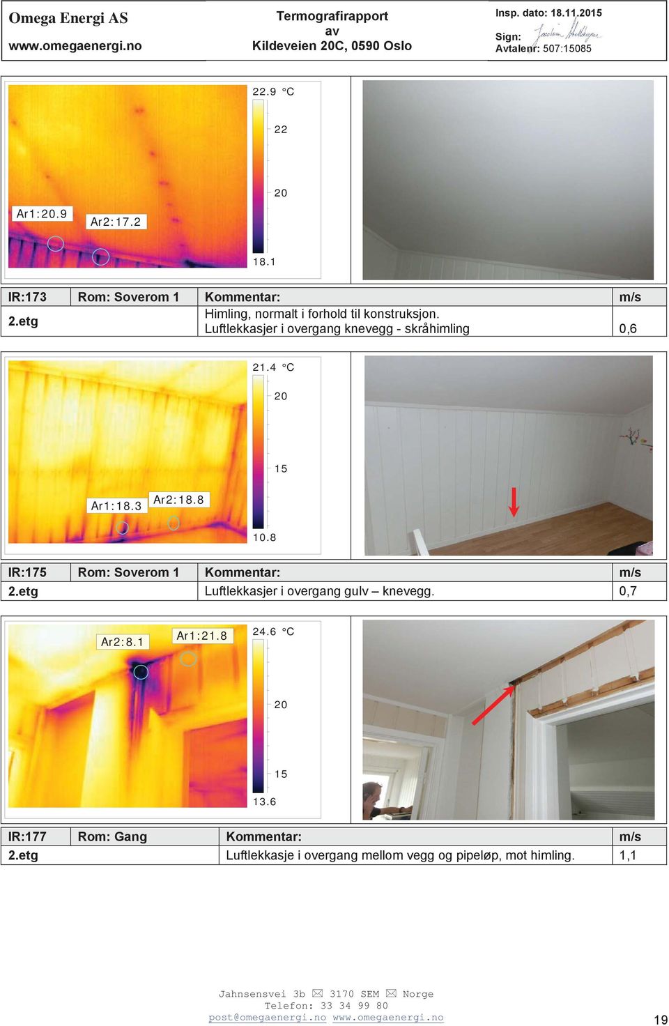 etg Luftlekkasjer i overgang knevegg - skråhimling 0,6 21.4 C 15 Ar1:.3 Ar2:.8 10.