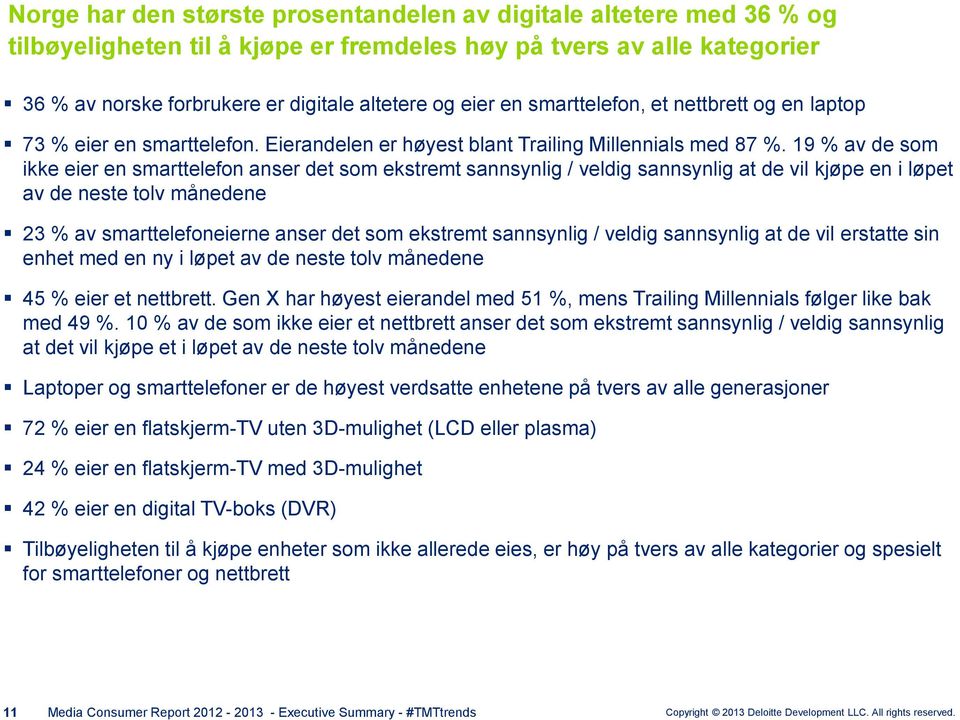 19 % av de som ikke eier en smarttelefon anser det som ekstremt sannsynlig / veldig sannsynlig at de vil kjøpe en i løpet av de neste tolv månedene 23 % av smarttelefoneierne anser det som ekstremt