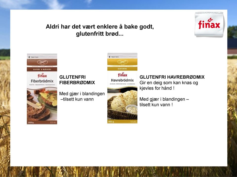 kun vann GLUTENFRI HAVREBRØDMIX Gir en deig som kan knas