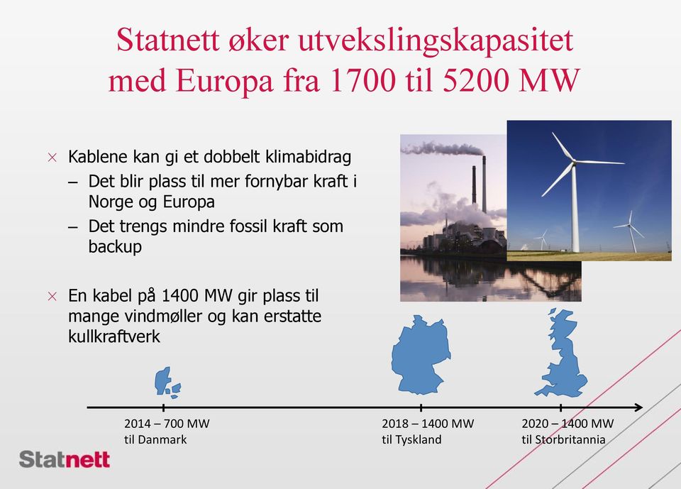 mindre fossil kraft som backup En kabel på 1400 MW gir plass til mange vindmøller og kan