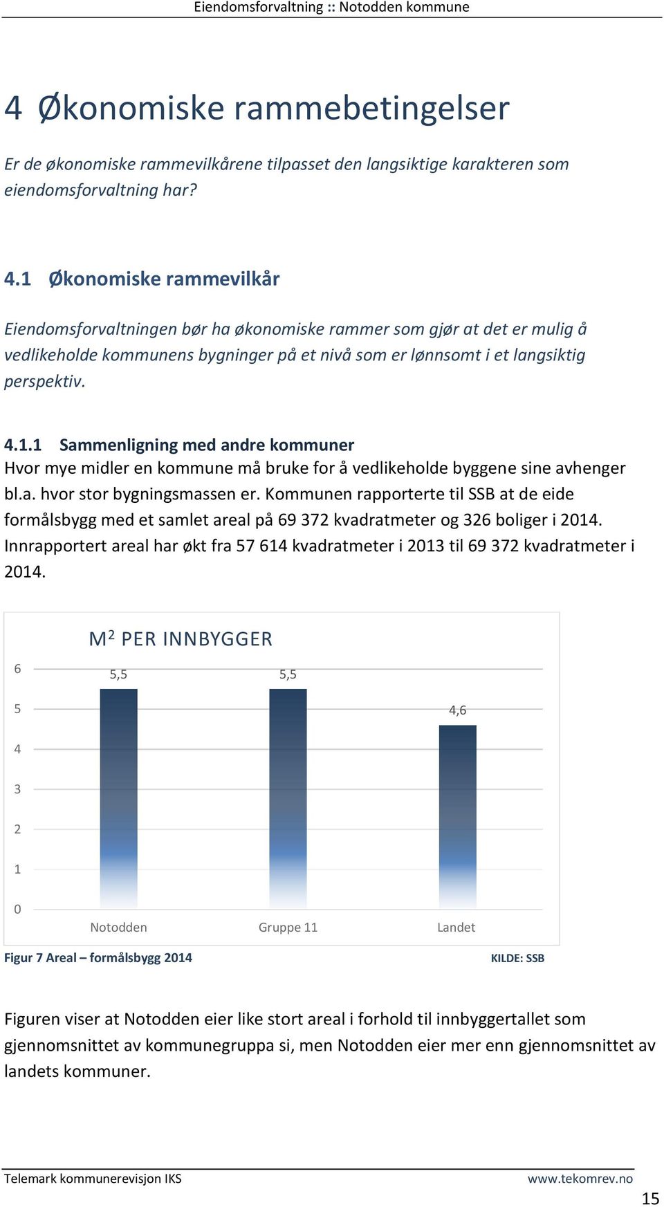 a. hvor stor bygningsmassen er. Kommunen rapporterte til SSB at de eide formålsbygg med et samlet areal på 69 372 kvadratmeter og 326 boliger i 2014.