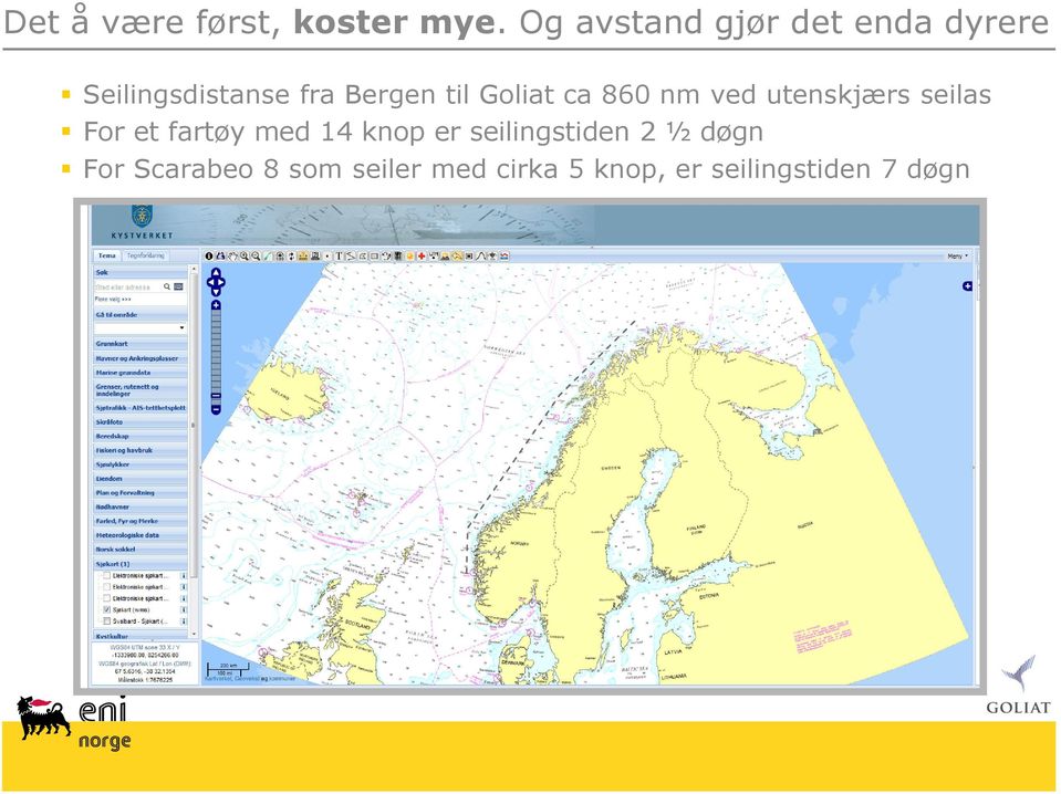 til Goliat ca 860 nm ved utenskjærs seilas For et fartøy med