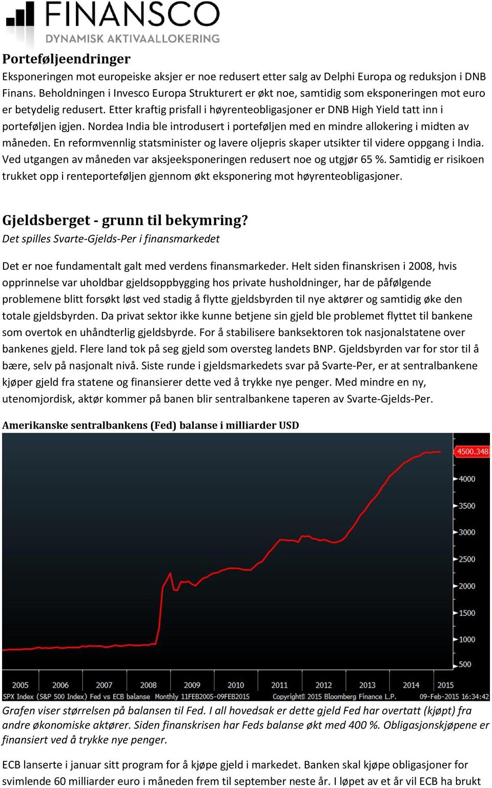 Etter kraftig prisfall i høyrenteobligasjoner er DNB High Yield tatt inn i porteføljen igjen. Nordea India ble introdusert i porteføljen med en mindre allokering i midten av måneden.