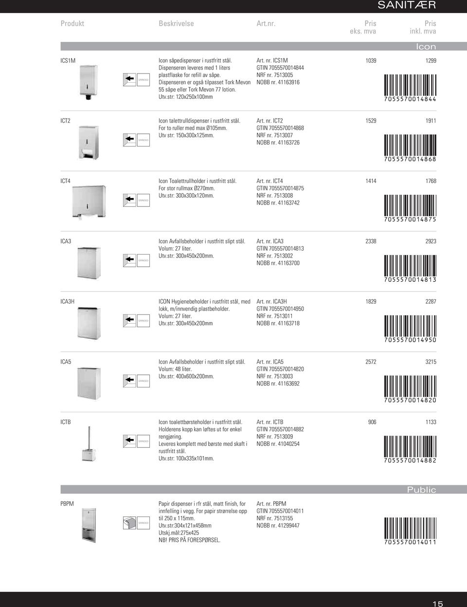 Utv str: 150x300x125mm. Art. nr. ICT2 GTIN 7055570014868 NRF nr. 7513007 NOBB nr. 41163726 1529 1911 7055570014868 ICT4 Icon Toalettrullholder i rustfritt stål. For stor rullmax Ø270mm. Utv.