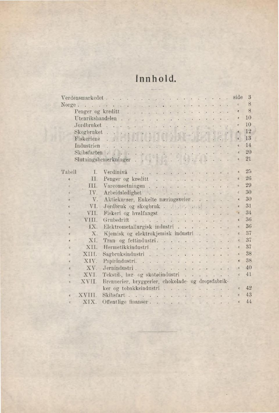 Grubedrift c 36 IX. Elektrometallurgisk industri «36 X. Kjemisk og elektrokjemisk industri 37 XI. Tran- og fettindustri c 37 XII. Hermetikkindustri (< 37 XIII. Sagbruksindustri c 38 XIV.