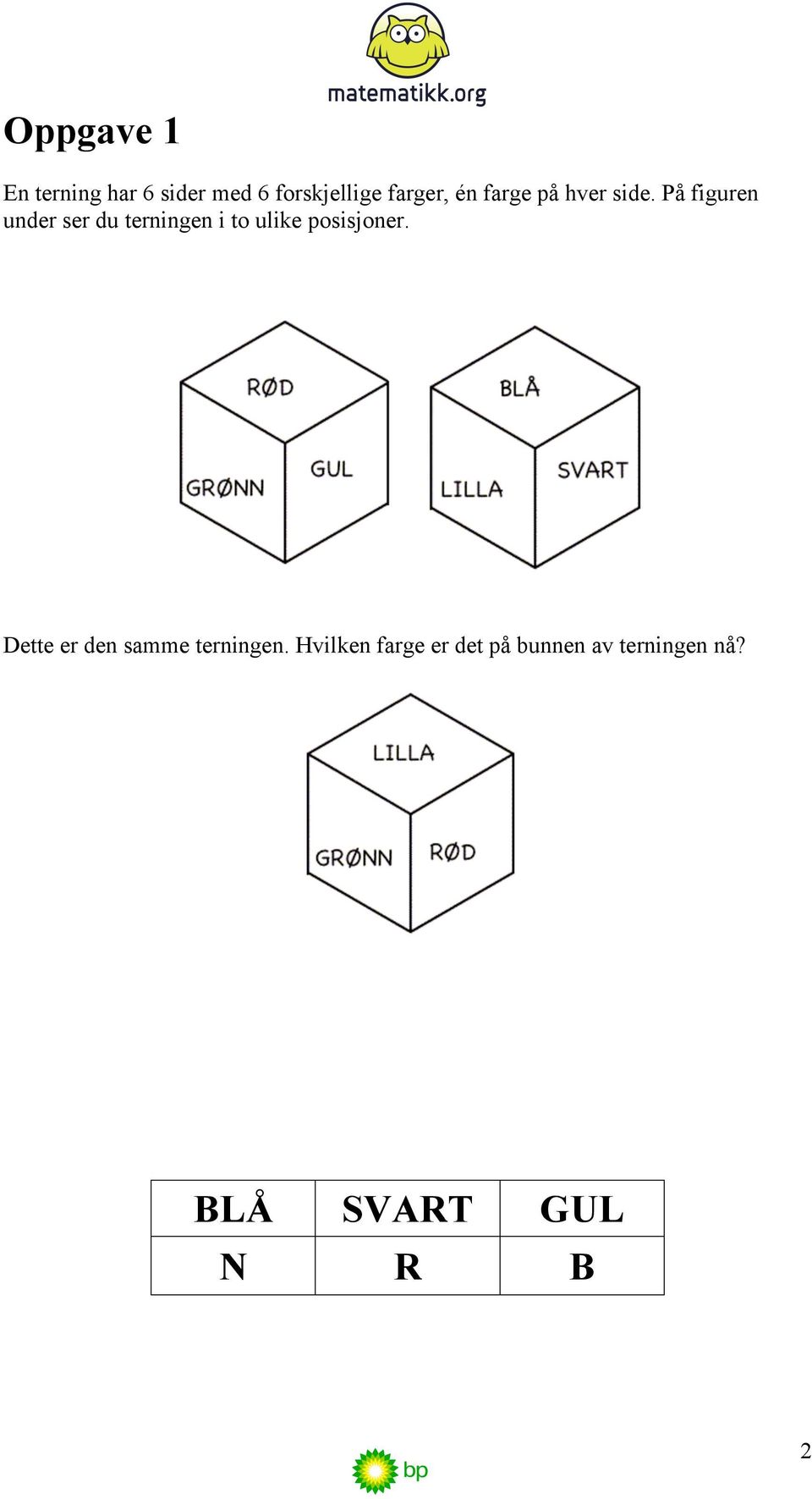 På figuren under ser du terningen i to ulike posisjoner.