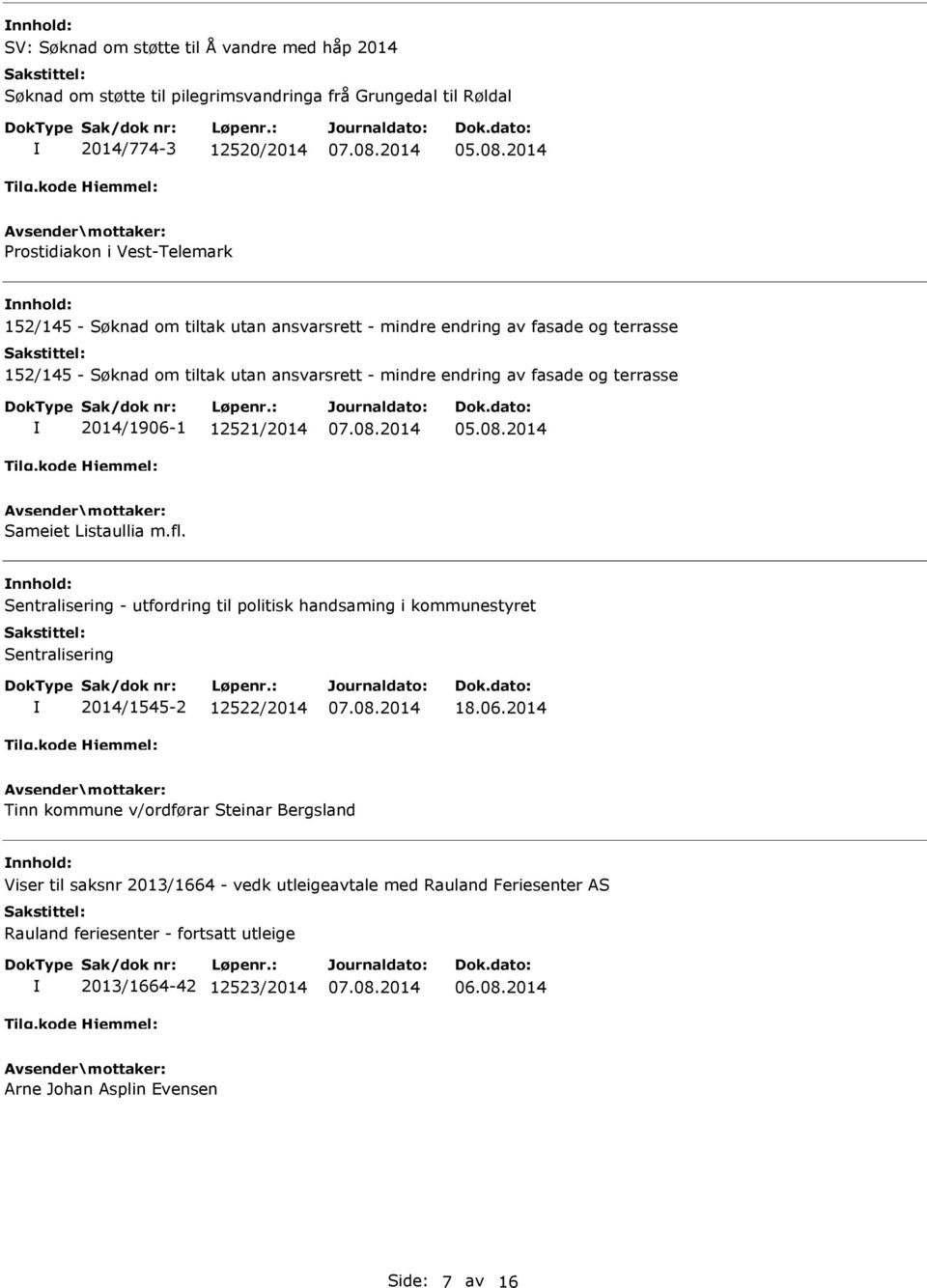 Sameiet Listaullia m.fl. nnhold: Sentralisering - utfordring til politisk handsaming i kommunestyret Sentralisering 2014/1545-2 12522/2014 18.06.