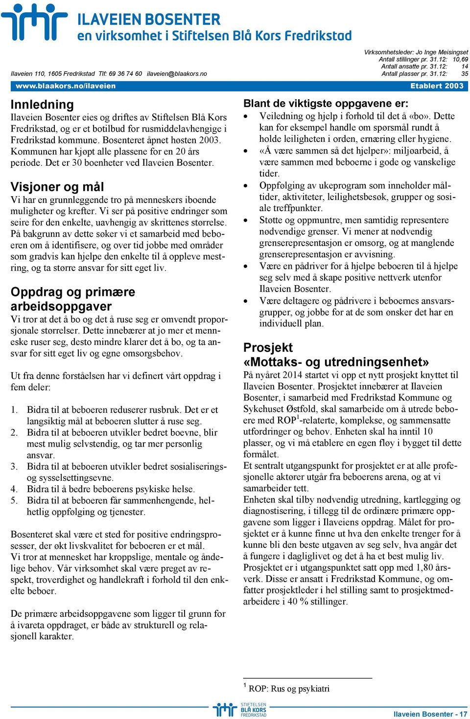 Bosenteret åpnet høsten 2003. Kommunen har kjøpt alle plassene for en 20 års periode. Det er 30 boenheter ved Ilaveien Bosenter.