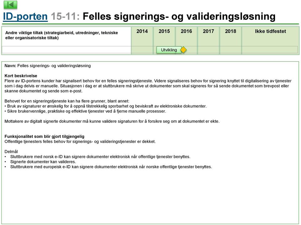 Situasjonen i dag er at sluttbrukere må skrive ut dokumenter som skal signeres for så sende dokumentet som brevpost eller skanne dokumentet og sende som e-post.