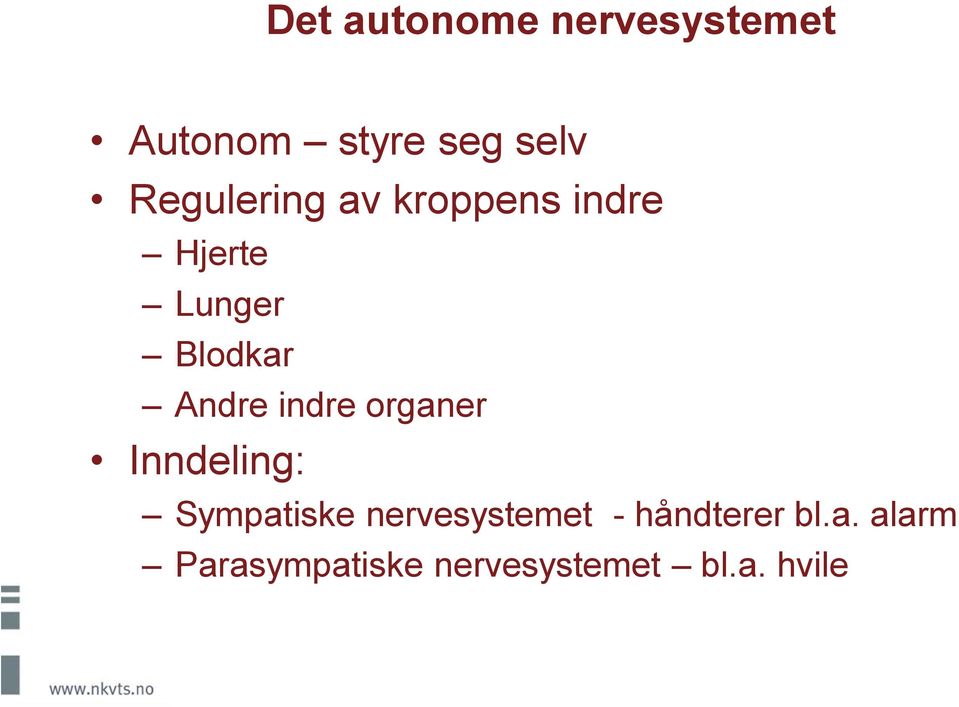 Andre indre organer Inndeling: Sympatiske nervesystemet