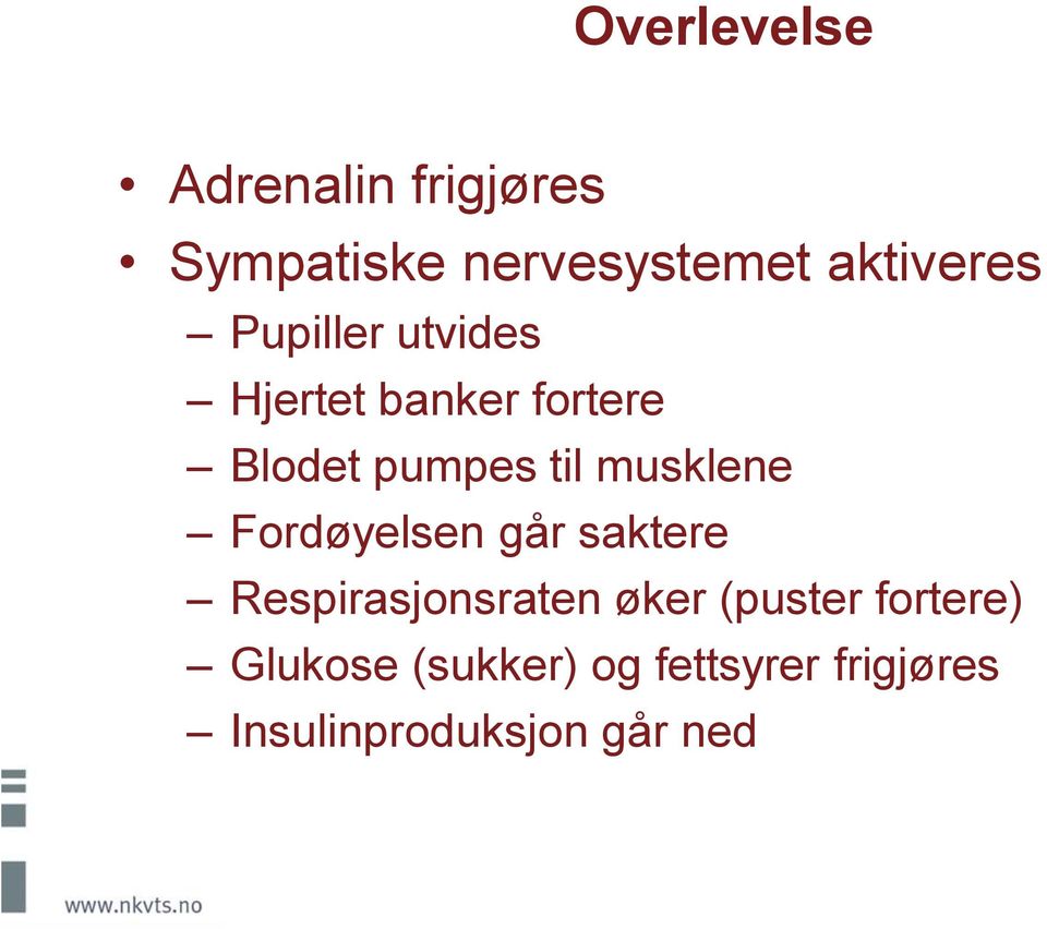 til musklene Fordøyelsen går saktere Respirasjonsraten øker