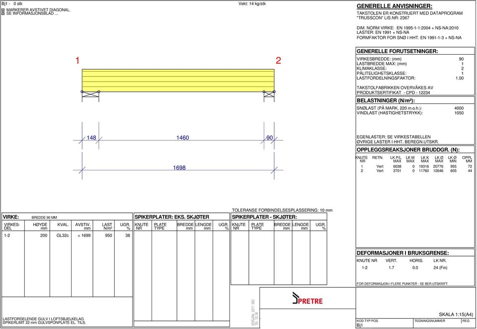 PRODUKTSERTIFIKAT - CPD - BENINGER (): SNØ (PÅ ARK, m.o.h.): VIND (HASTIGHETSTRYKK): LK LK Ø KVAL. - GLc < SPIKERR: EKS.