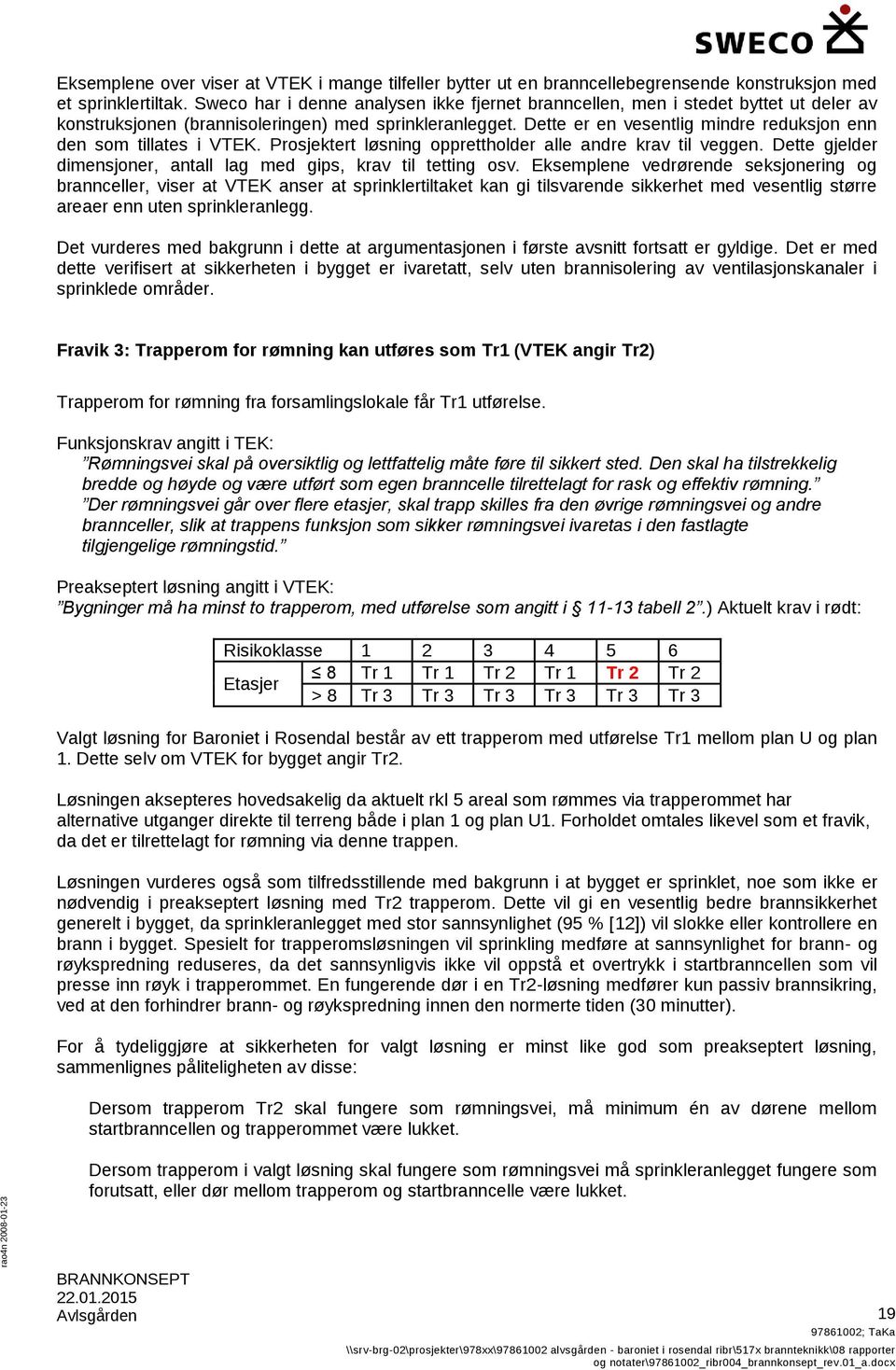 Dette er en vesentlig mindre reduksjon enn den som tillates i VTEK. Prosjektert løsning opprettholder alle andre krav til veggen. Dette gjelder dimensjoner, antall lag med gips, krav til tetting osv.