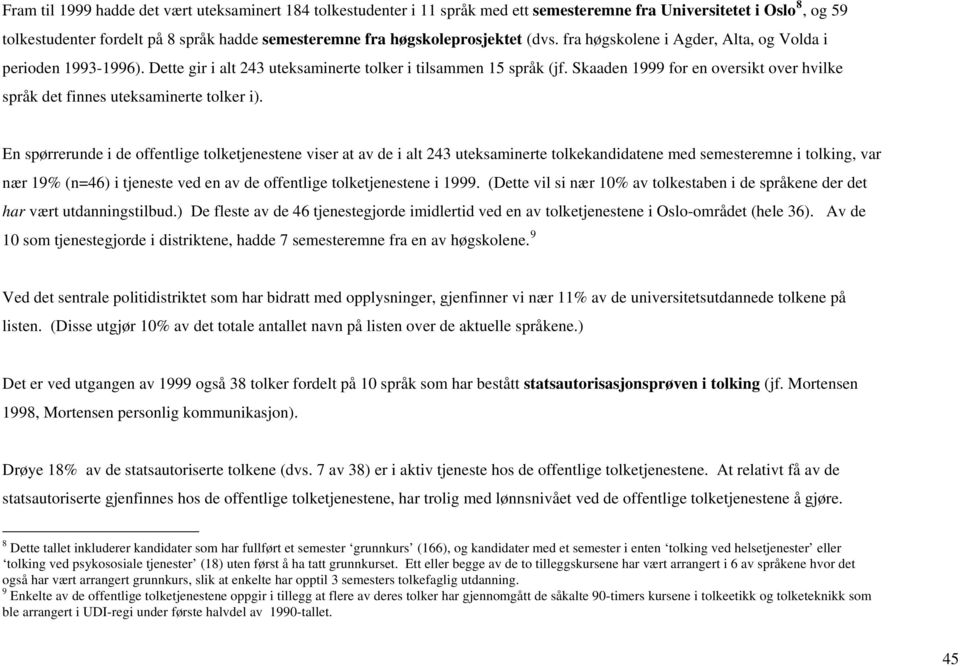 Skaaden 1999 for en oversikt over hvilke språk det finnes uteksaminerte tolker i).