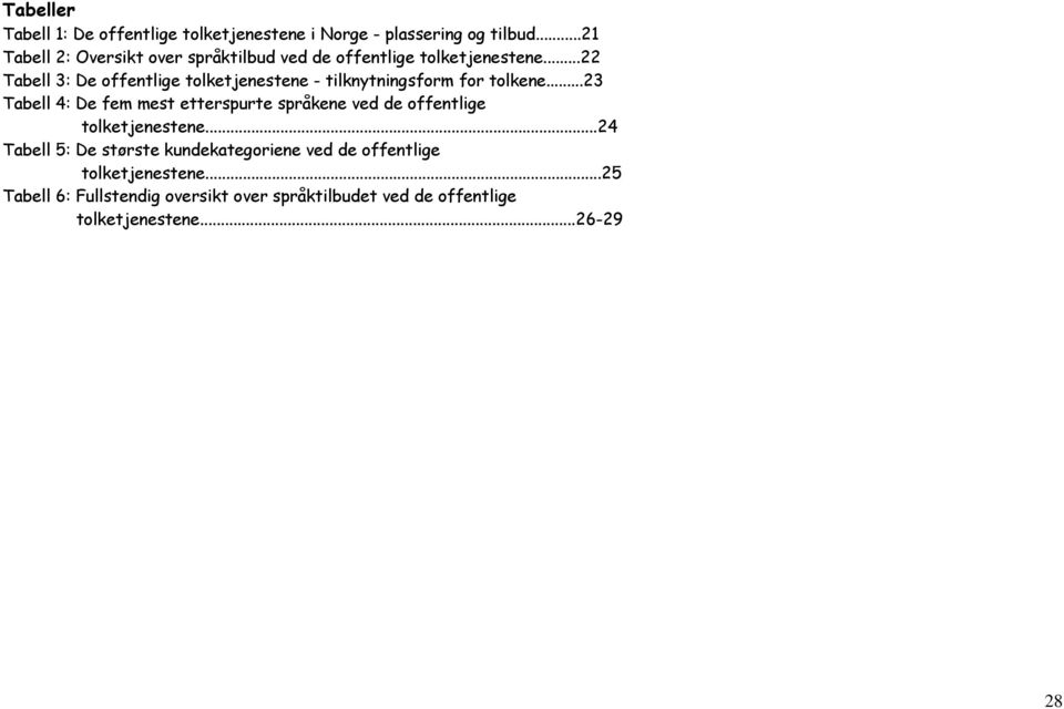 ..22 Tabell 3: De offentlige tolketjenestene - tilknytningsform for tolkene.