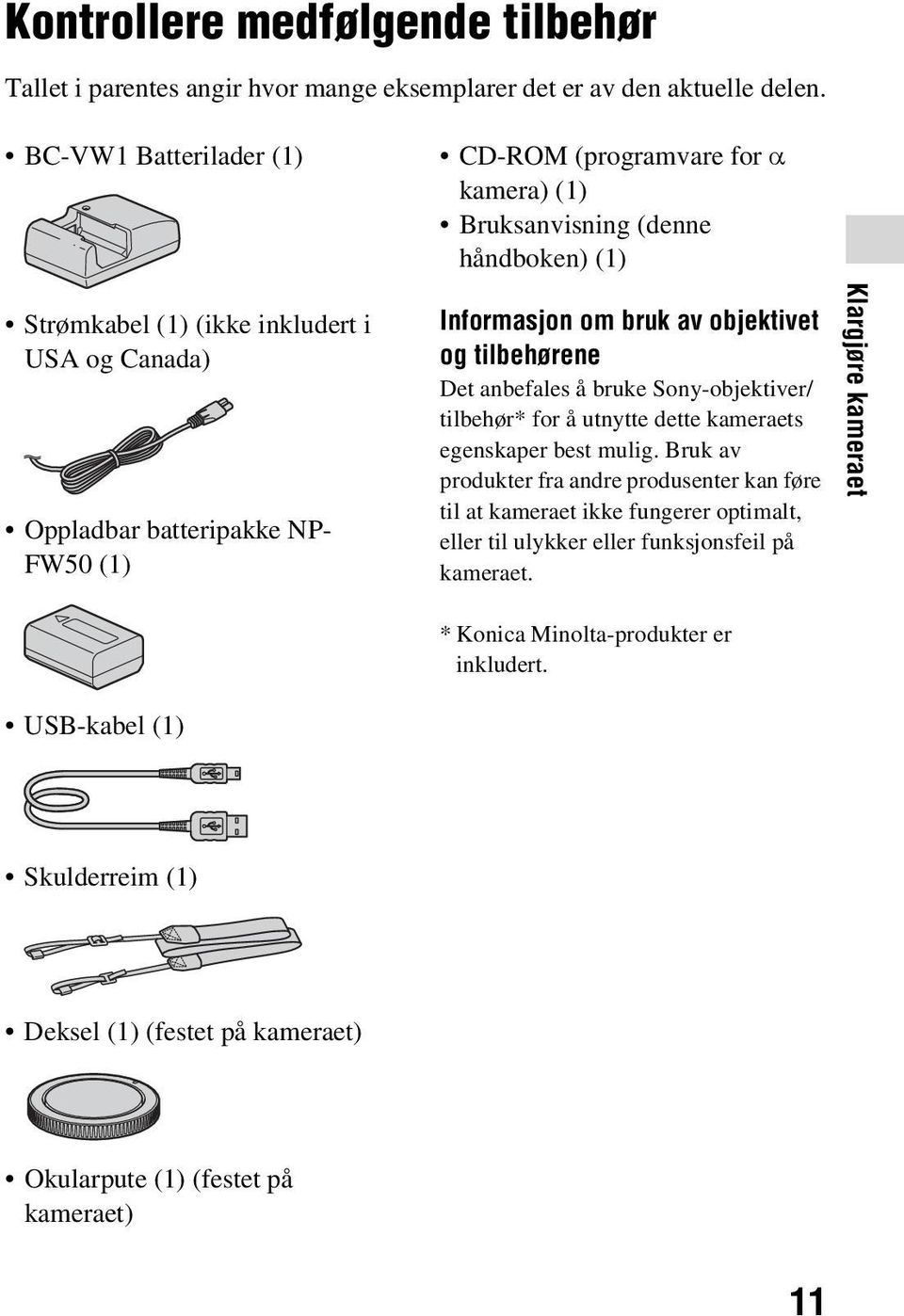 Informasjon om bruk av objektivet og tilbehørene Det anbefales å bruke Sony-objektiver/ tilbehør* for å utnytte dette kameraets egenskaper best mulig.