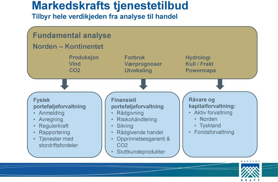 Rapportering Tjenester med stordriftsfordeler Finansiell porteføljeforvaltning Rådgivning Risikohåndtering Sikring Rådgivende