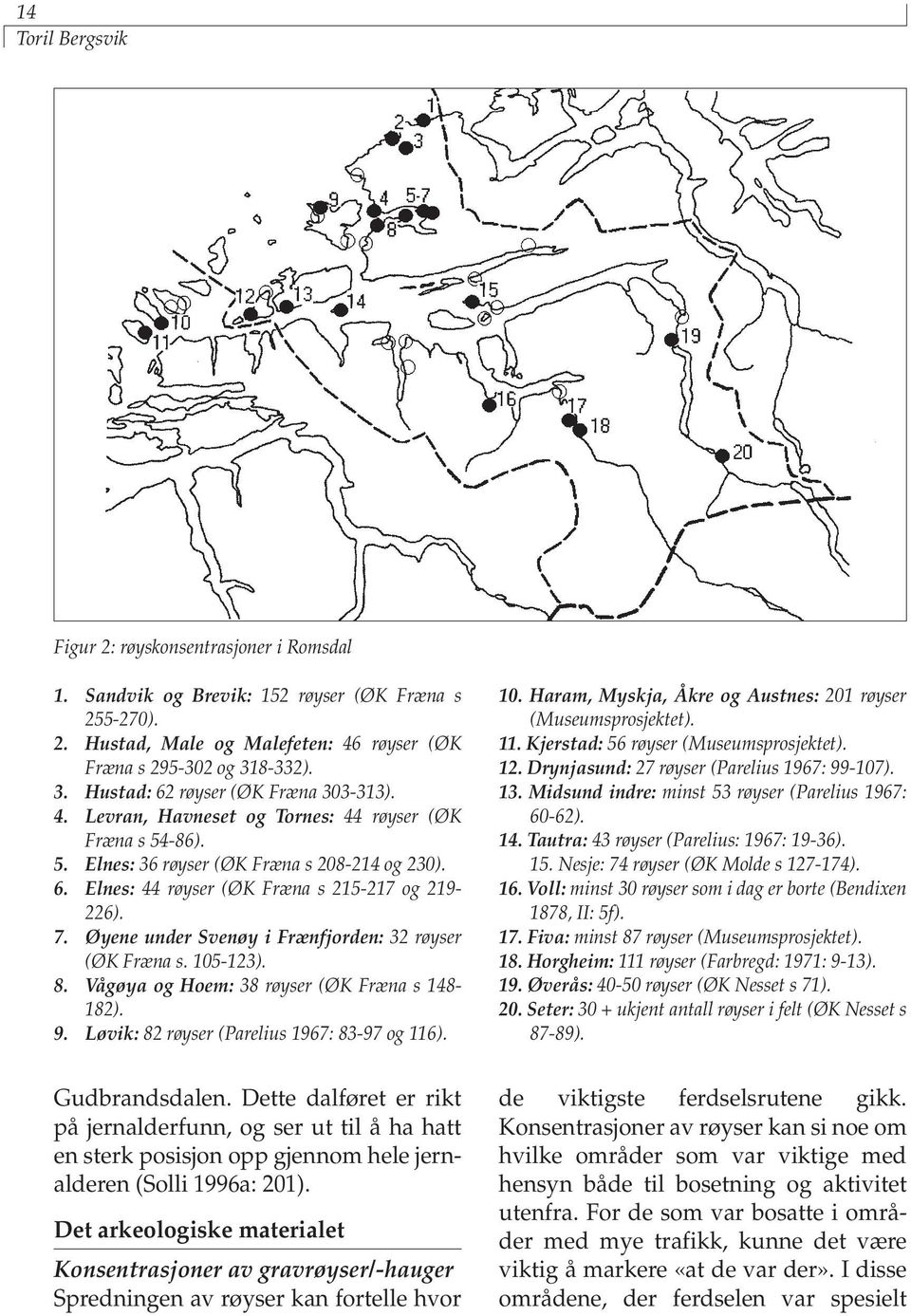 7. Øyene under Svenøy i Frænfjorden: 32 røyser (ØK Fræna s. 105-123). 8. Vågøya og Hoem: 38 røyser (ØK Fræna s 148-182). 9. Løvik: 82 røyser (Parelius 1967: 83-97 og 116). 10. Haram, Myskja, Åkre og Austnes: 201 røyser (Museumsprosjektet).