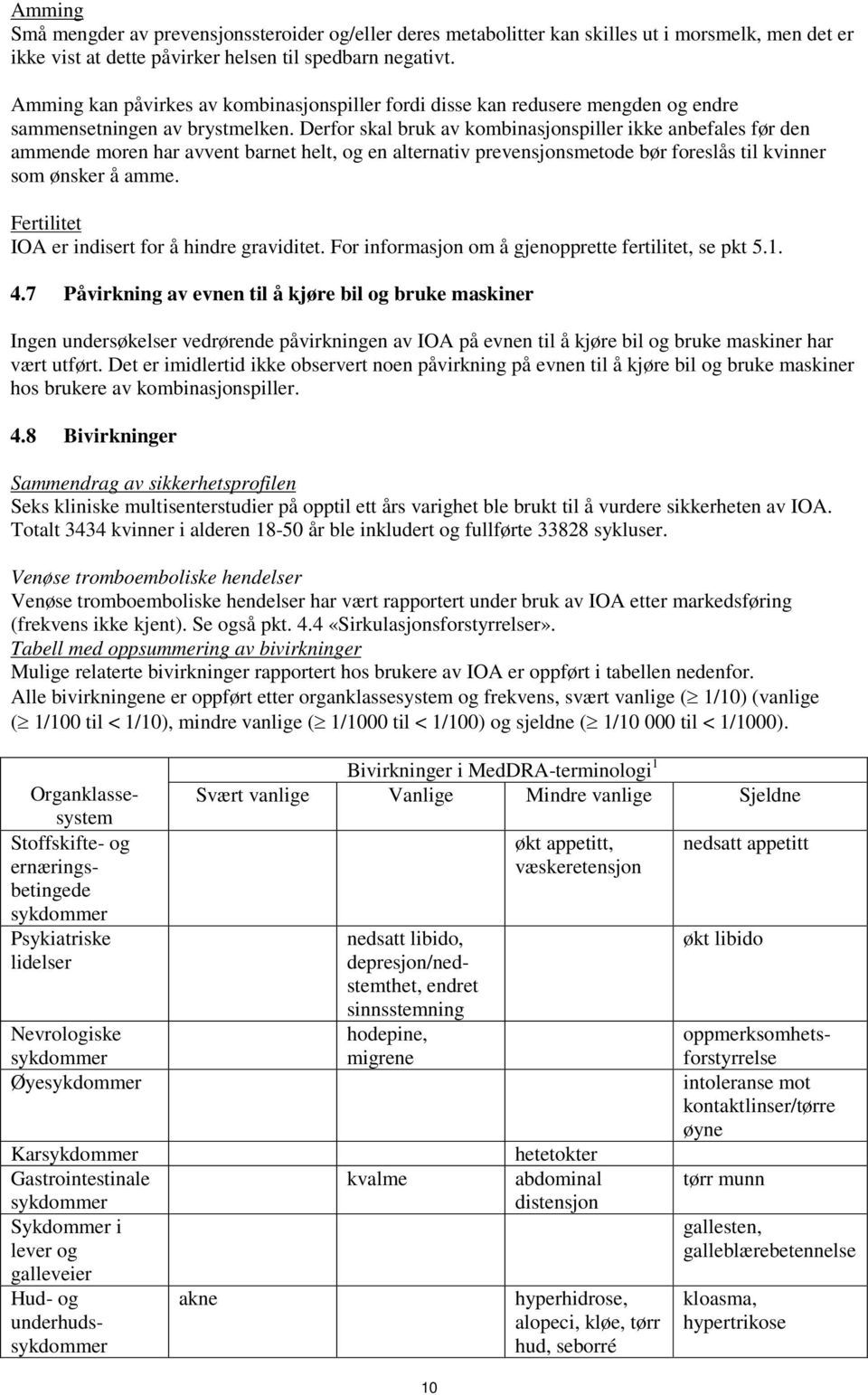 Derfor skal bruk av kombinasjonspiller ikke anbefales før den ammende moren har avvent barnet helt, og en alternativ prevensjonsmetode bør foreslås til kvinner som ønsker å amme.