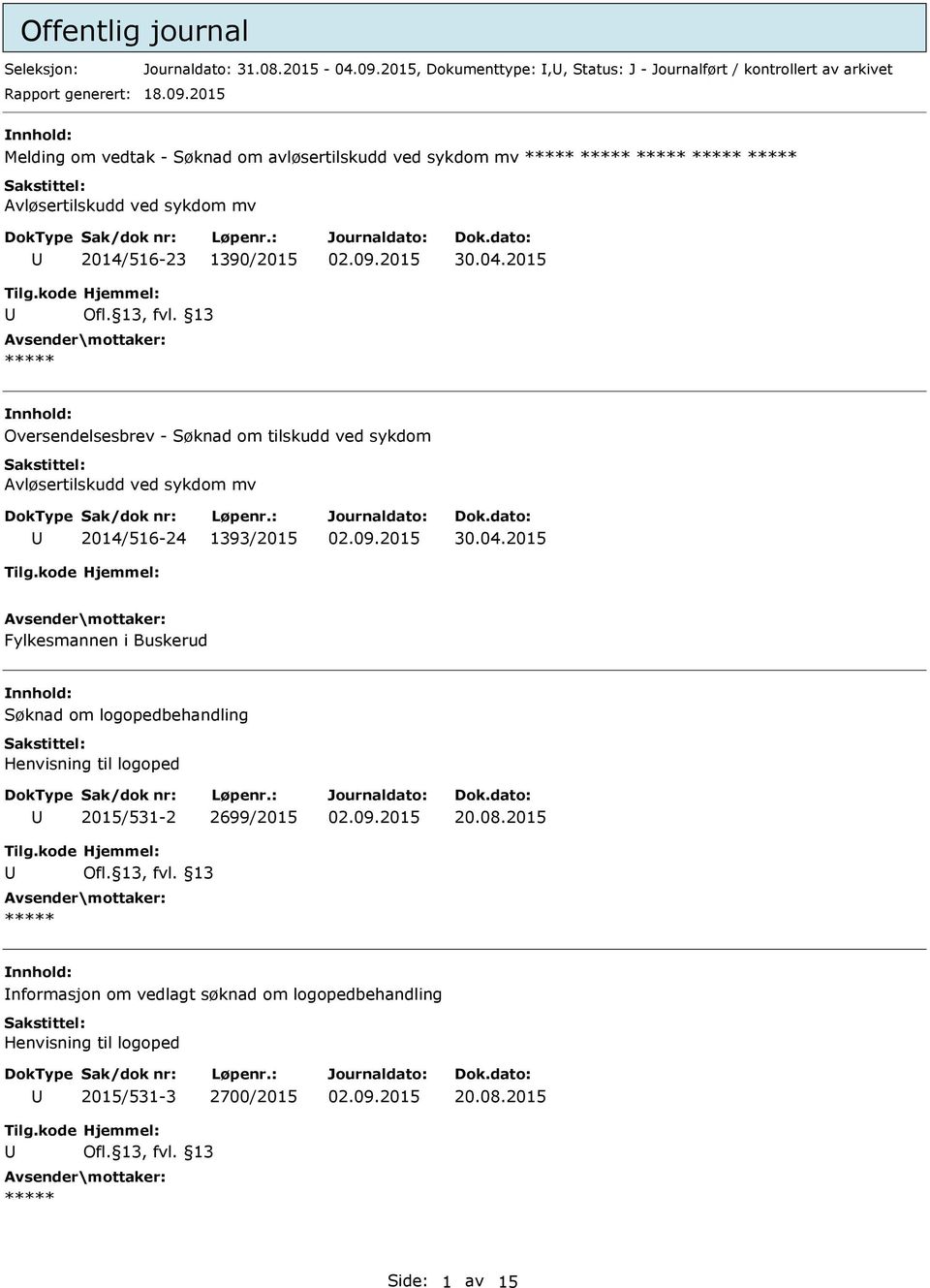 13, fvl. 13 ***** Oversendelsesbrev - Søknad om tilskudd ved sykdom Avløsertilskudd ved sykdom mv 2014/516-24 1393/2015 30.04.