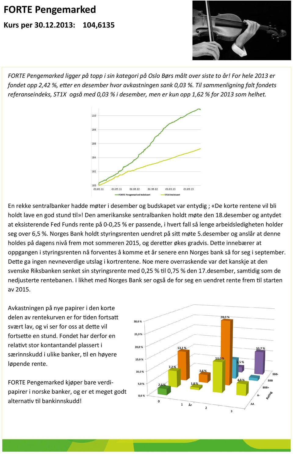 Til sammenligning falt fondets referanseindeks, ST1X også med 0,03 % i desember, men er kun opp 1,62 % for 2013 som helhet.