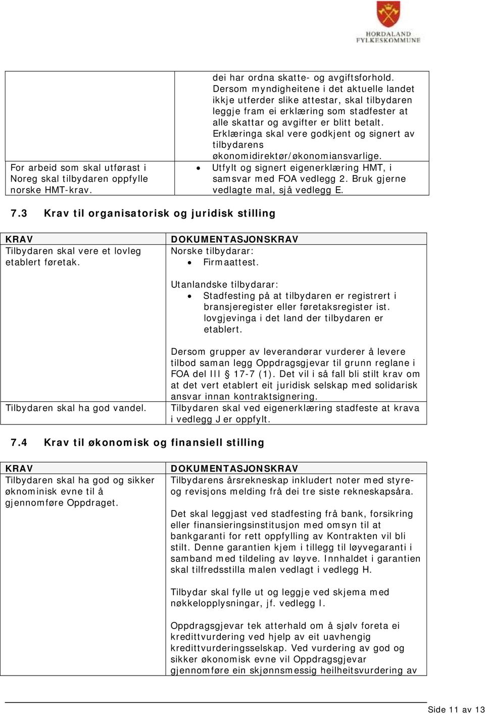 Erklæringa skal vere godkjent og signert av tilbydarens økonomidirektør/økonomiansvarlige. Utfylt og signert eigenerklæring HMT, i samsvar med FOA vedlegg 2. Bruk gjerne vedlagte mal, sjå vedlegg E.