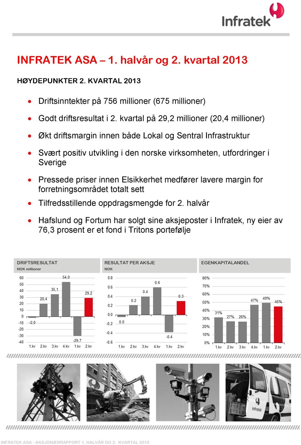 Pressede priser innen Elsikkerhet medfører lavere margin for forretningsområdet totalt sett Tilfredsstillende oppdragsmengde for 2.