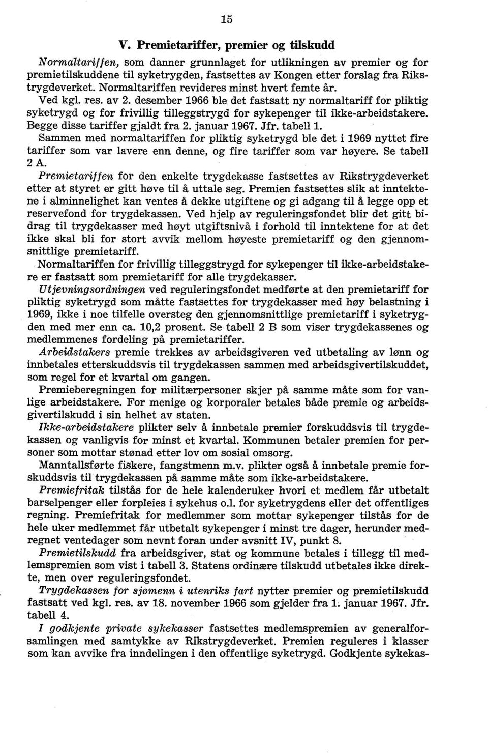 desember 1966 ble det fastsatt ny normaltariff for pliktig syketrygd og for frivillig tilleggstrygd for sykepenger til ikke-arbeidstakere. Begge disse tariffer gjaldt fra 2. januar 1967. Jfr.