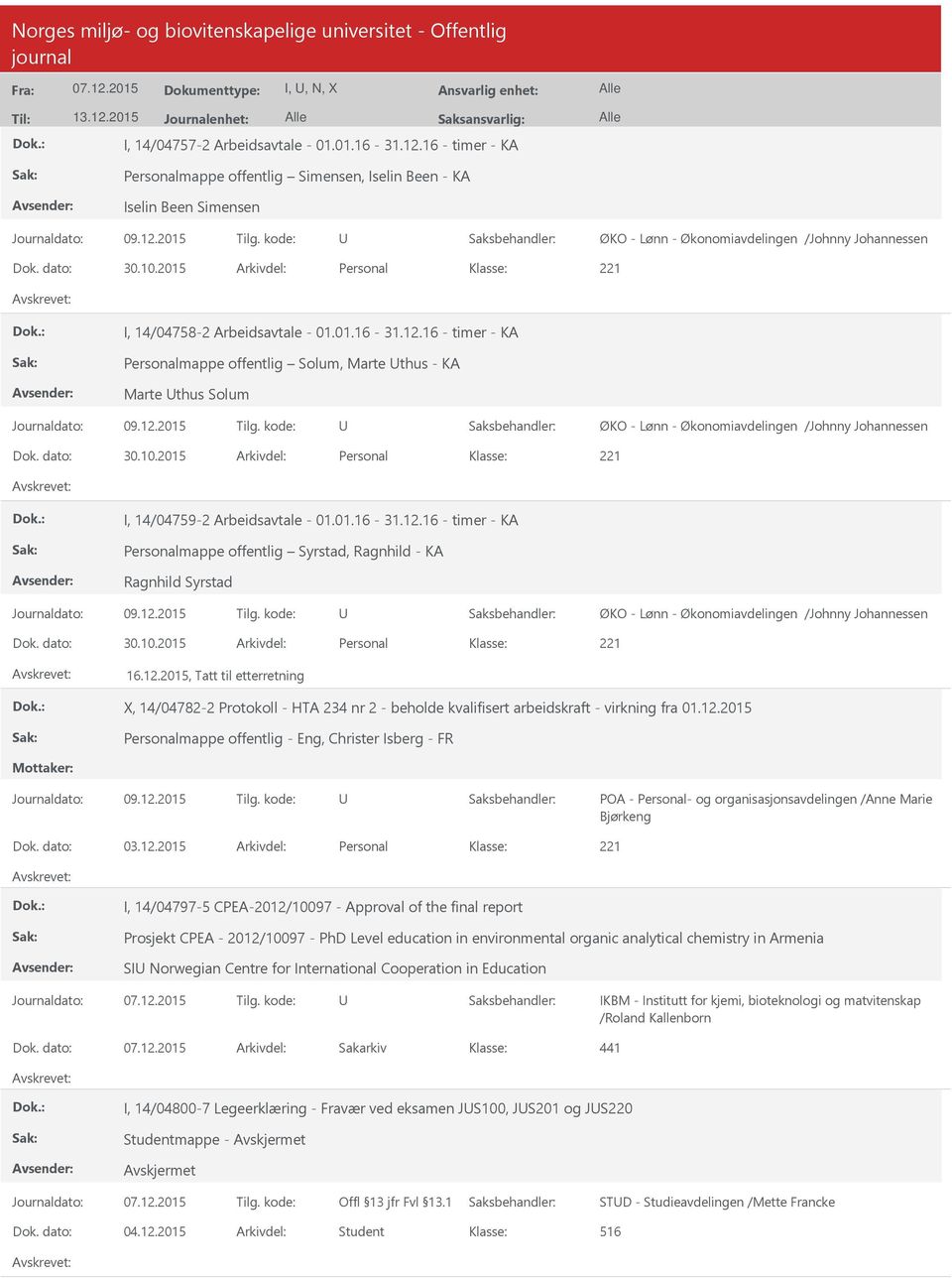 2015 Arkivdel: Personal I, 14/04759-2 Arbeidsavtale - 01.01.16-31.12.16 - timer - KA Personalmappe offentlig Syrstad, Ragnhild - KA Ragnhild Syrstad Dok. dato: 30.10.2015 Arkivdel: Personal 16.12.2015, Tatt til etterretning X, 14/04782-2 Protokoll - HTA 234 nr 2 - beholde kvalifisert arbeidskraft - virkning fra 01.