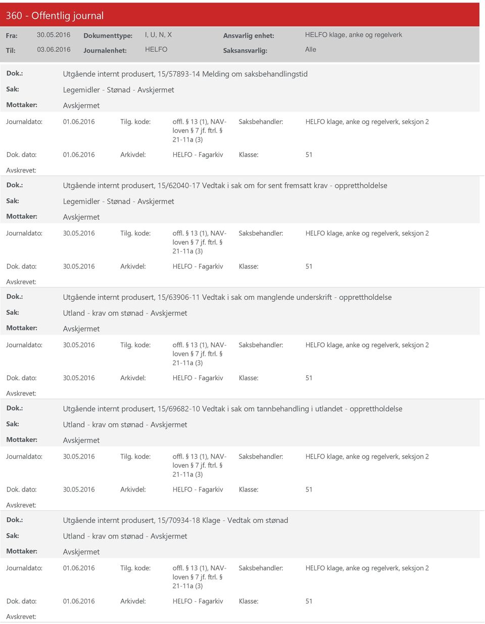 dato: Arkivdel: - Fagarkiv tgående internt produsert, 15/63906-11 Vedtak i sak om manglende underskrift - opprettholdelse tland - krav om stønad - Dok.