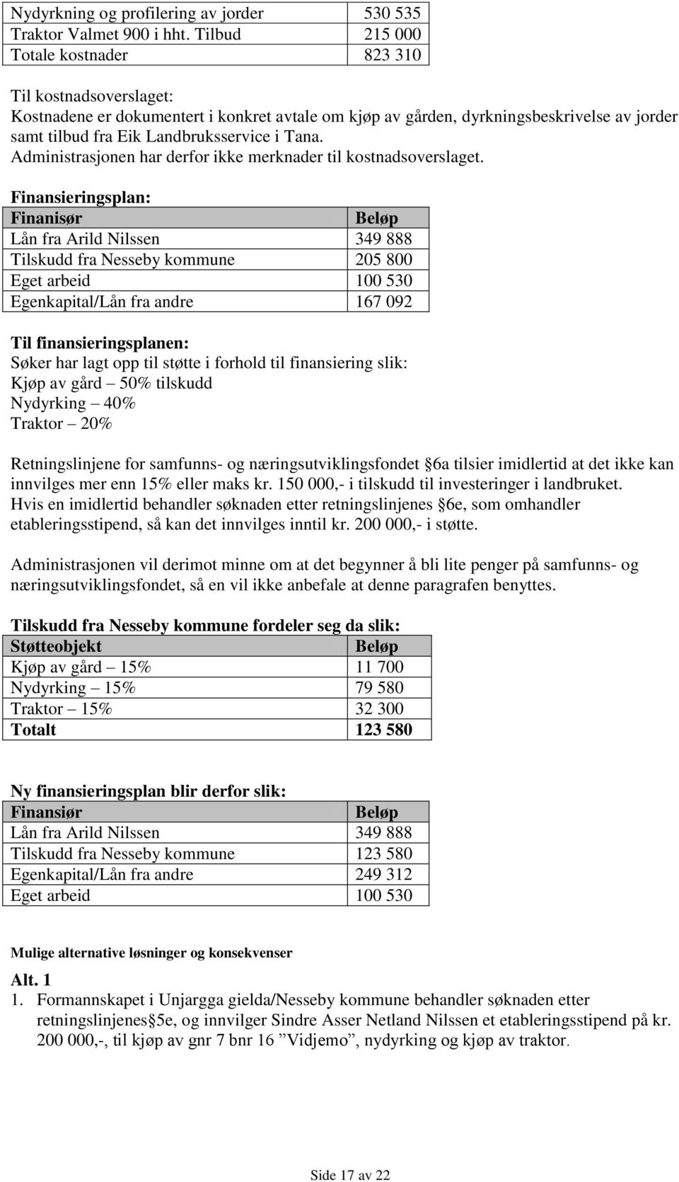 Tana. Administrasjonen har derfor ikke merknader til kostnadsoverslaget.