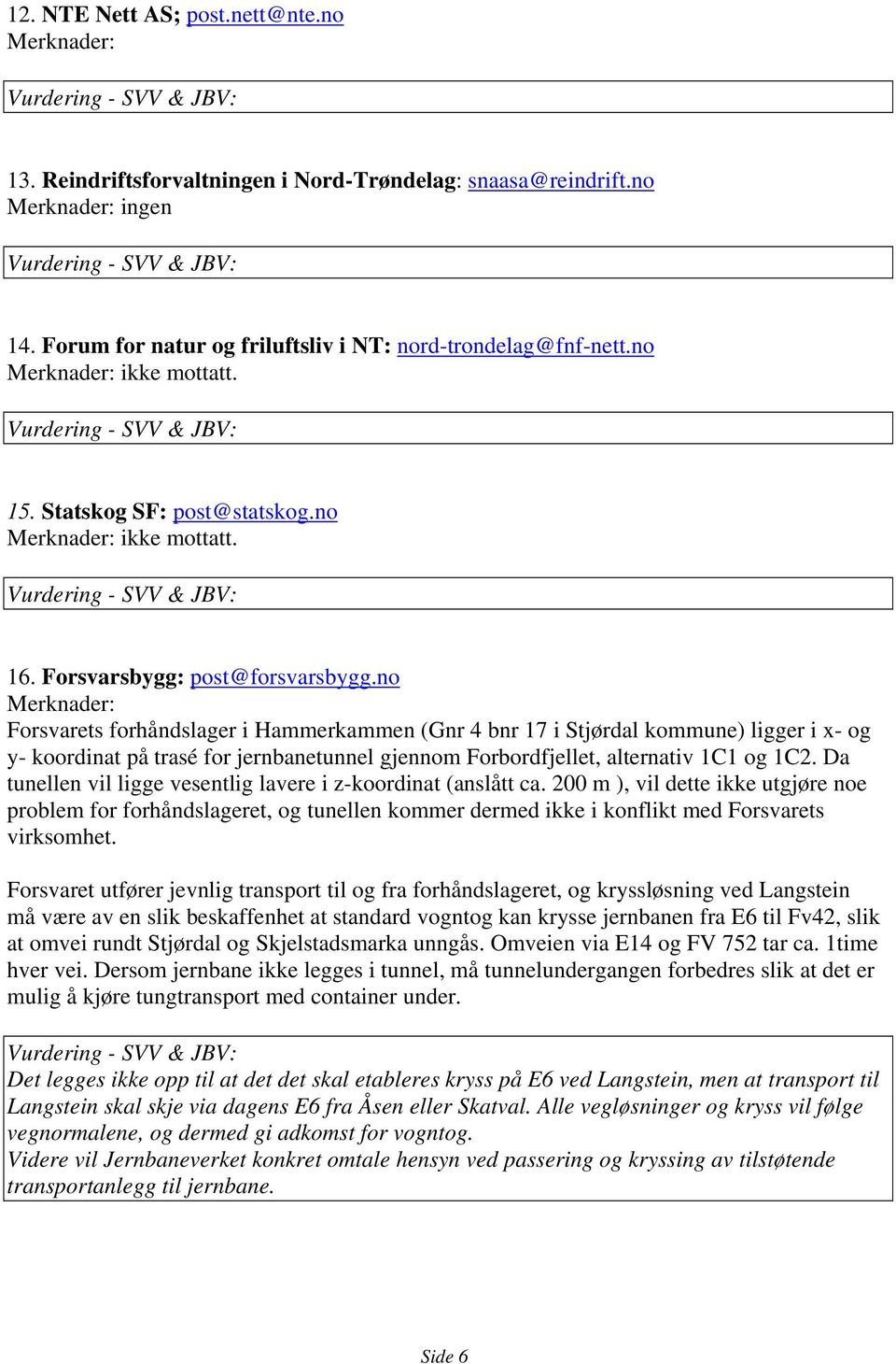 no Forsvarets forhåndslager i Hammerkammen (Gnr 4 bnr 17 i Stjørdal kommune) ligger i x- og y- koordinat på trasé for jernbanetunnel gjennom Forbordfjellet, alternativ 1C1 og 1C2.