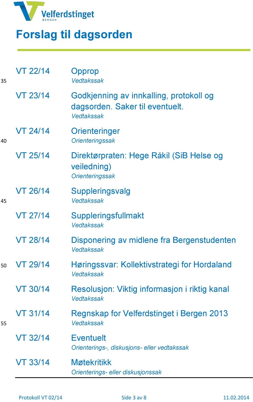 Vedtakssak Orienteringer Orienteringssak Direktørpraten: Hege Råkil (SiB Helse og veiledning) Orienteringssak Suppleringsvalg Vedtakssak Suppleringsfullmakt Vedtakssak Disponering av midlene