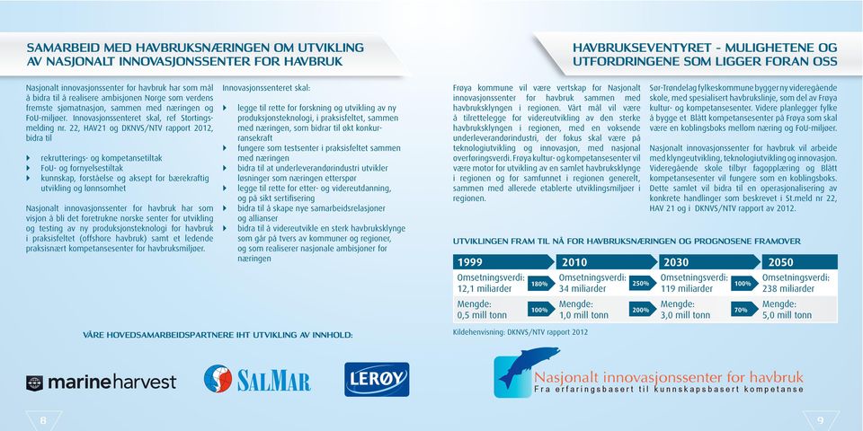 22, HAV21 og DKNVS/NTV rapport 2012, bidra til rekrutterings- og kompetansetiltak FoU- og fornyelsestiltak kunnskap, forståelse og aksept for bærekraftig utvikling og lønnsomhet Nasjonalt