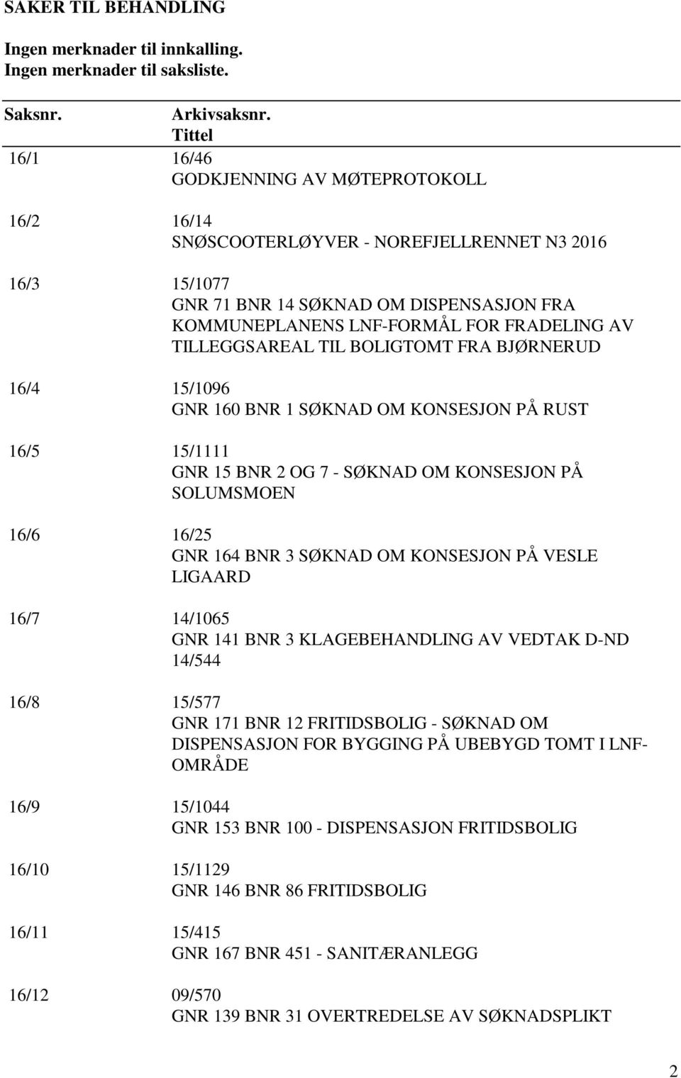 TILLEGGSAREAL TIL BOLIGTOMT FRA BJØRNERUD 16/4 15/1096 GNR 160 BNR 1 SØKNAD OM KONSESJON PÅ RUST 16/5 15/1111 GNR 15 BNR 2 OG 7 - SØKNAD OM KONSESJON PÅ SOLUMSMOEN 16/6 16/25 GNR 164 BNR 3 SØKNAD OM