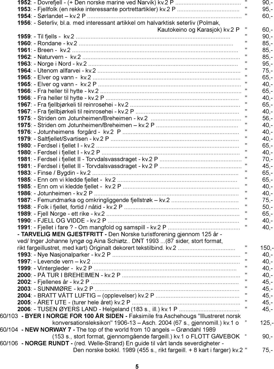 2... " 85,- 1963: - Norge i Nord - kv.2... " 95,- 1964: - Utenom allfarvei - kv.2... " 75,- 1965: - Elver og vann - kv.2... " 65,- 1965: - Elver og vann - kv.2 P.