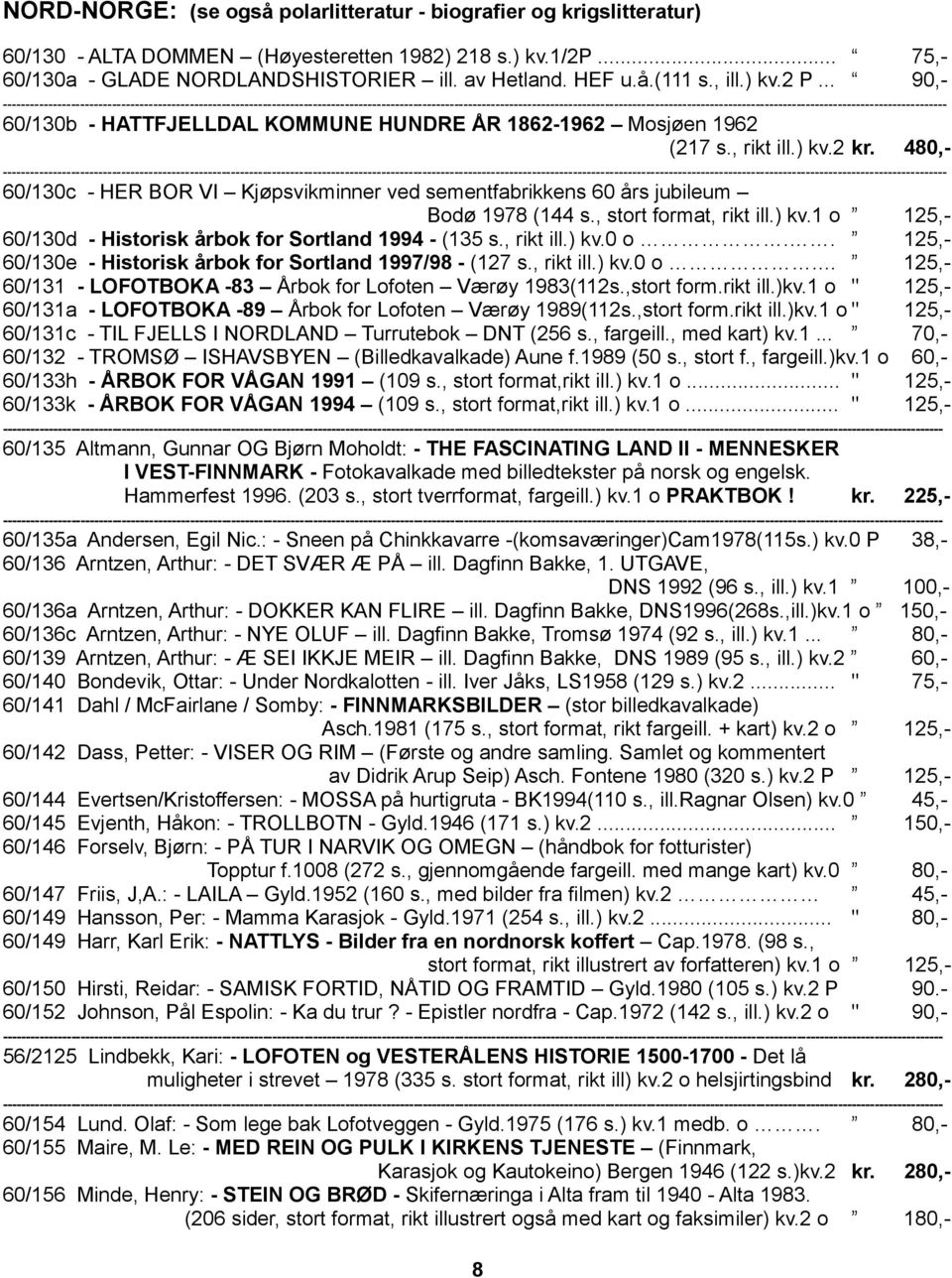 480,- - 60/130c - HER BOR VI Kjøpsvikminner ved sementfabrikkens 60 års jubileum Bodø 1978 (144 s., stort format, rikt ill.) kv.1 o 125,- 60/130d - Historisk årbok for Sortland 1994 - (135 s.