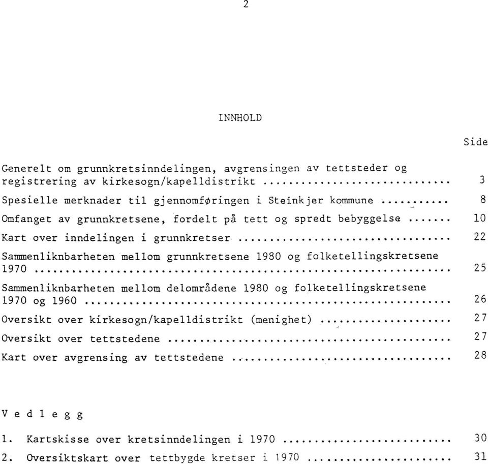 folketellingskretsene 970 25 Sammenliknbarheten mellom delområdene 980 og folketellingskretsene 970 og 960 26 Oversikt over kirkesogn/kapelldistrikt (menighet) 27