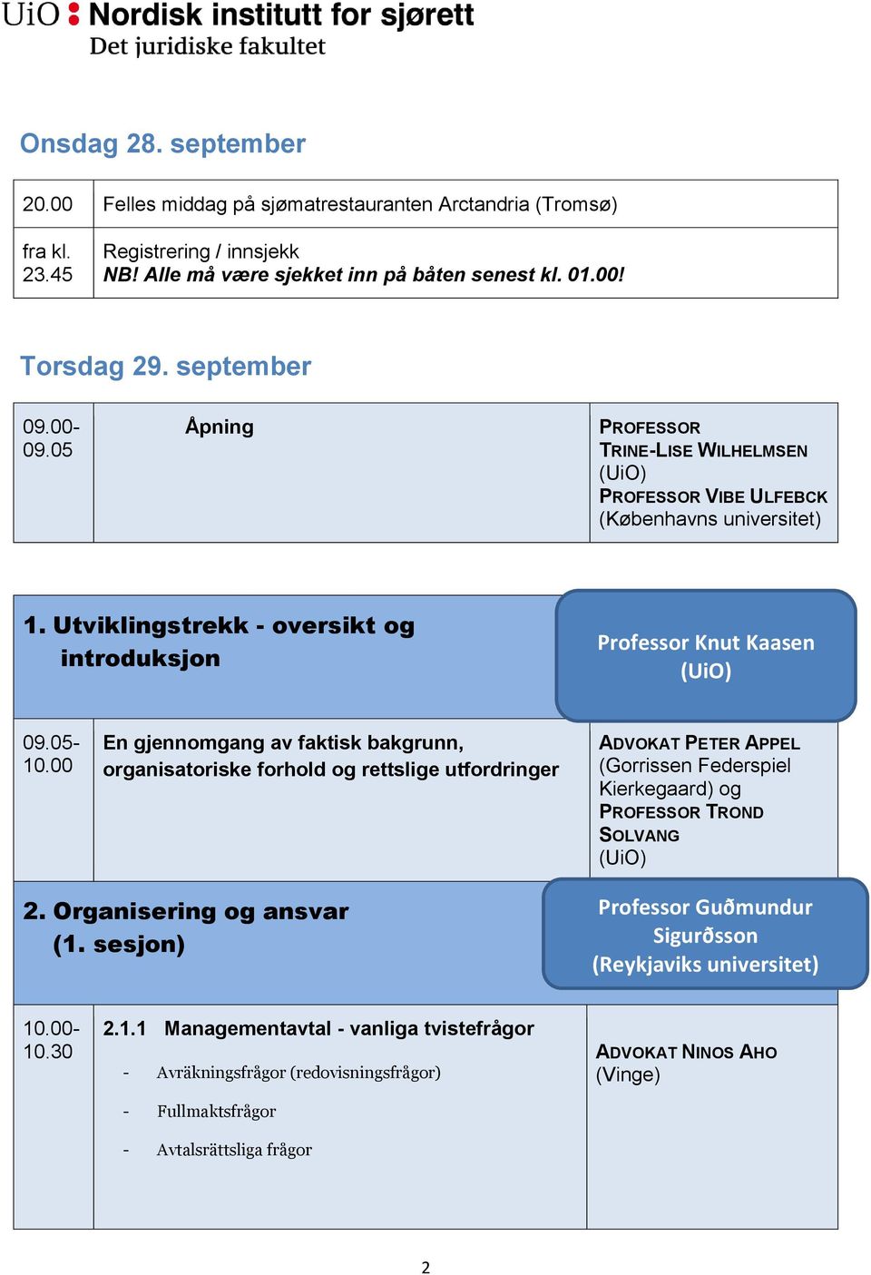 00 En gjennomgang av faktisk bakgrunn, organisatoriske forhold og rettslige utfordringer ADVOKAT PETER APPEL (Gorrissen Federspiel Kierkegaard) og PROFESSOR TROND SOLVANG 2.