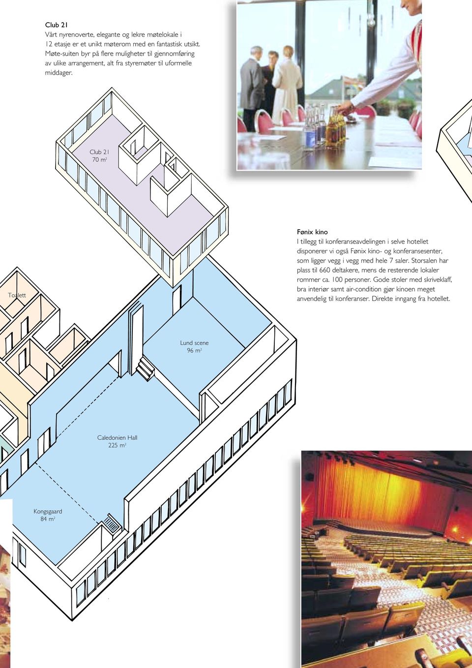 Club 21 70 m 2 Toalett Fønix kino I tillegg til konferanseavdelingen i selve hotellet disponerer vi også Fønix kino- og konferansesenter, som ligger vegg i vegg med hele 7