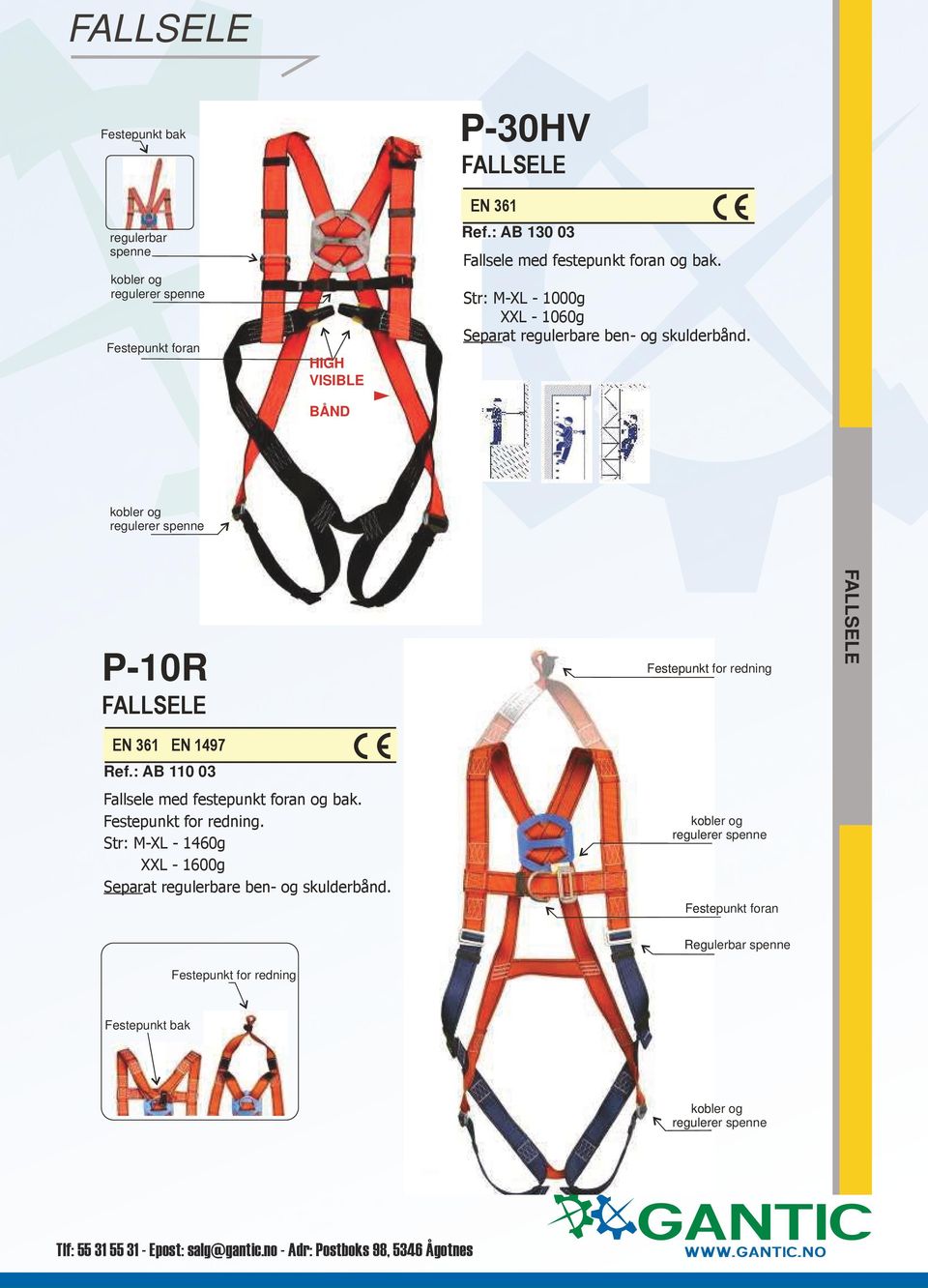 P-10R FALLSELE EN 361 EN 1497 Ref.: AB 110 03 Fallsele med festepunkt foran og bak. Festepunkt for redning.